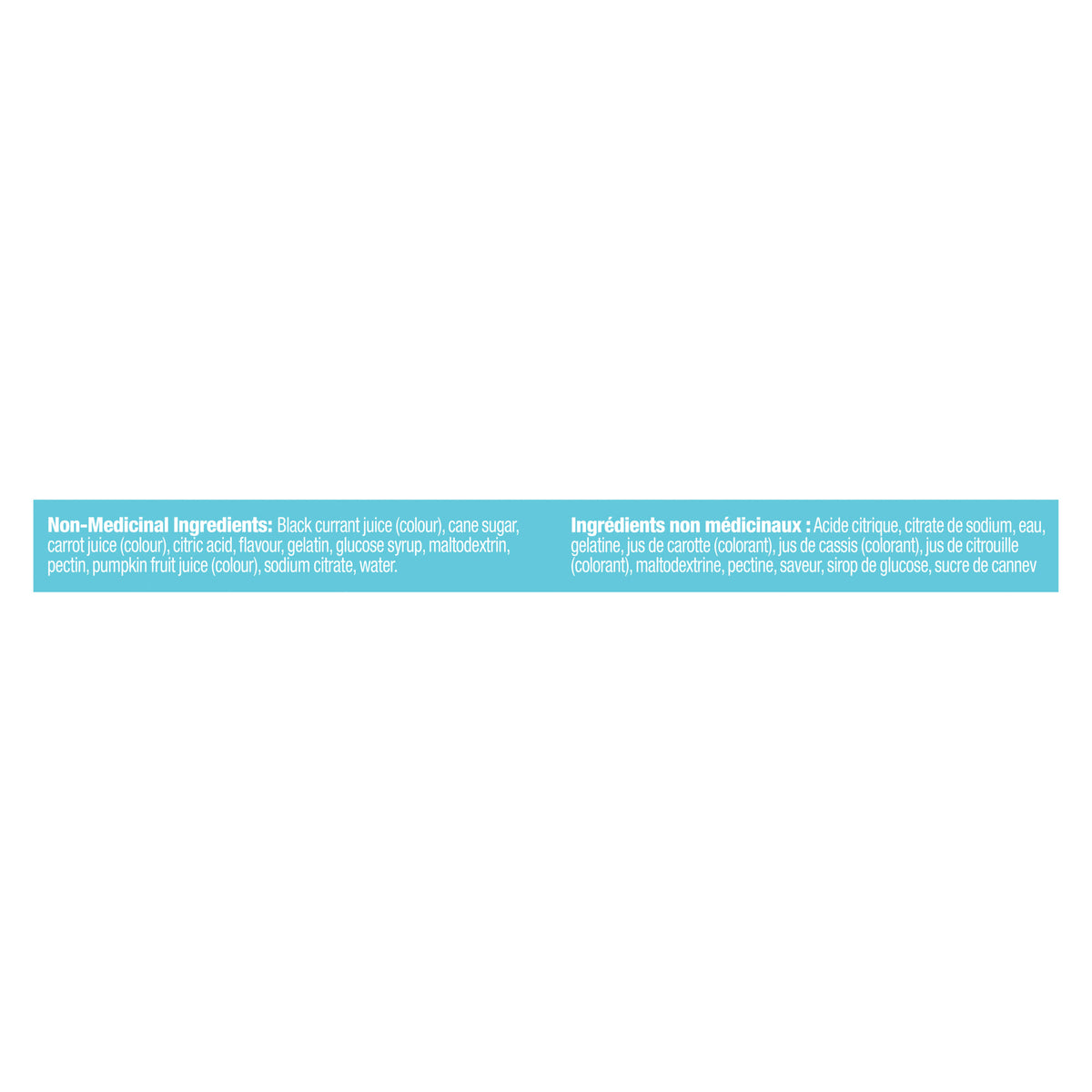An image showing the ingredient label as it appears on the OLLY® Prenatal Multi Gummies product packaging.
