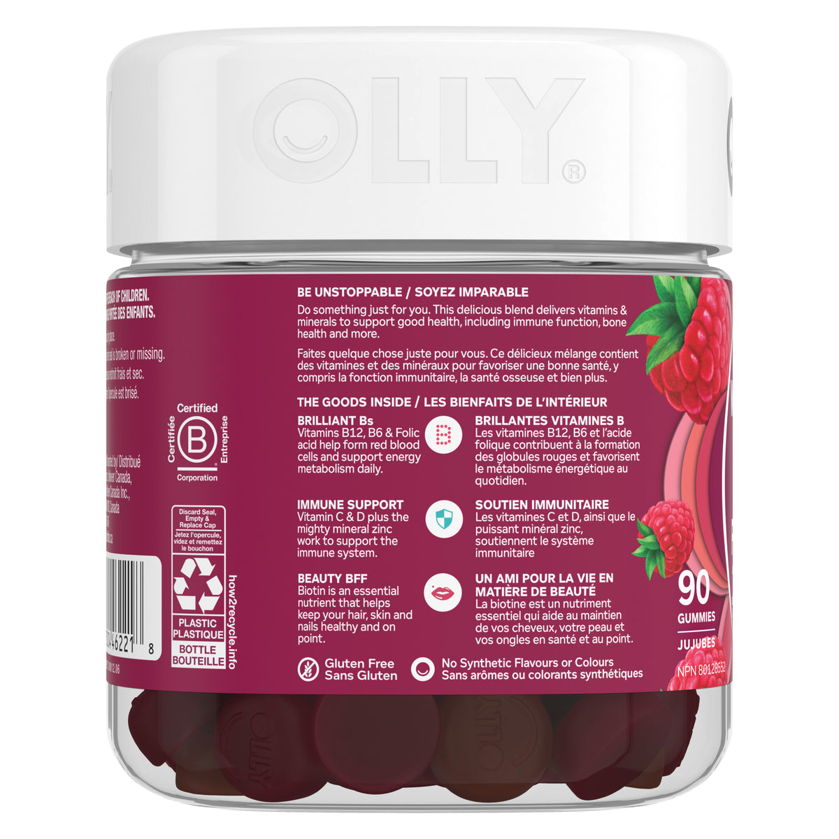 Left side view of the OLLY Women's Multi packaging.