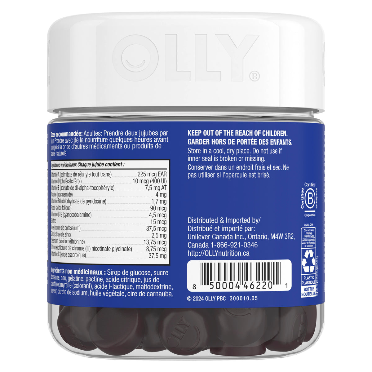 An image showing the backside view of the OLLY® Men's Multi Vitamins product packaging.
