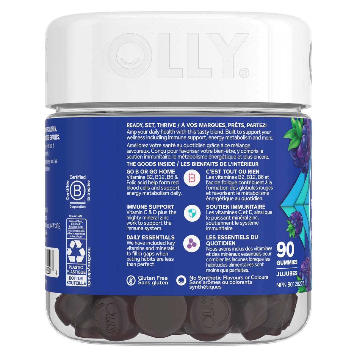 An image showing the leftside view of the OLLY® Men's Multi Vitamins product packaging.